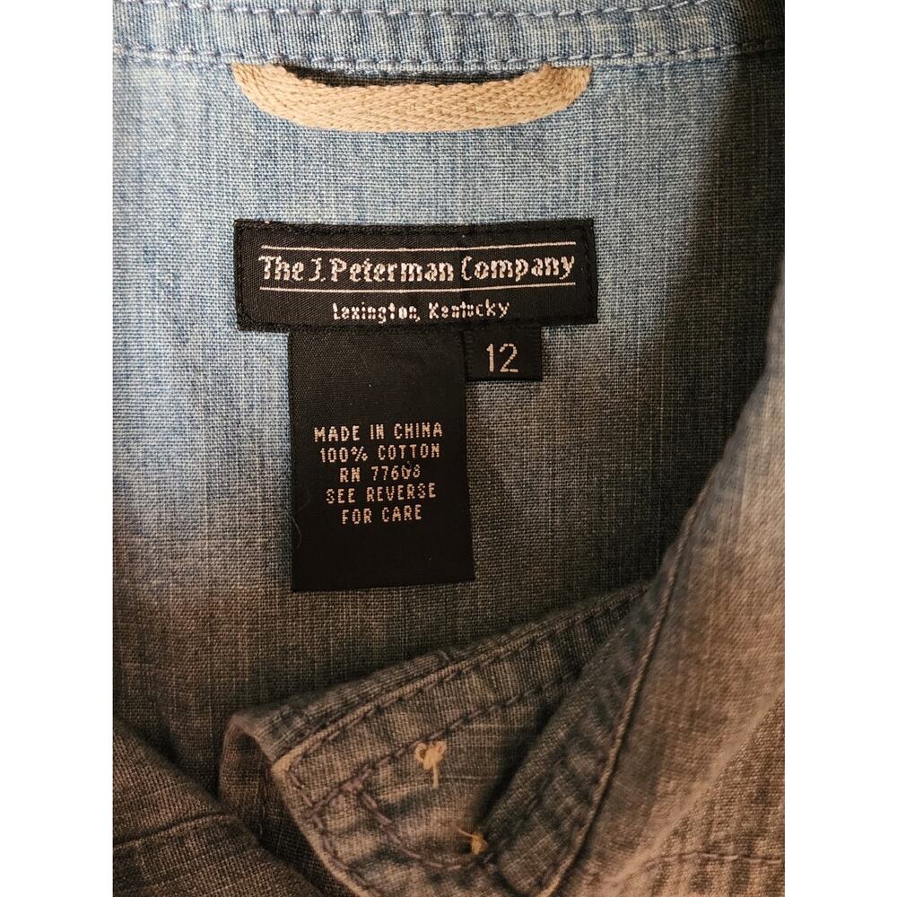 J Peterman Company Modest Size 12 Light Blue Cotton Button-Up Denim Shirt Dress - Picture 8 of 8